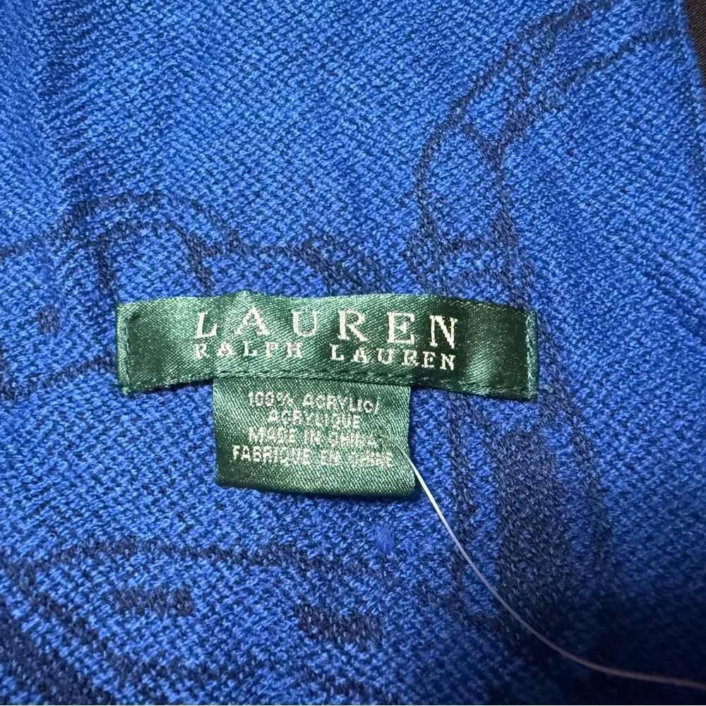 Ralph Lauren Royal Navy Blue Knit Acrylic Scarf Fringe New